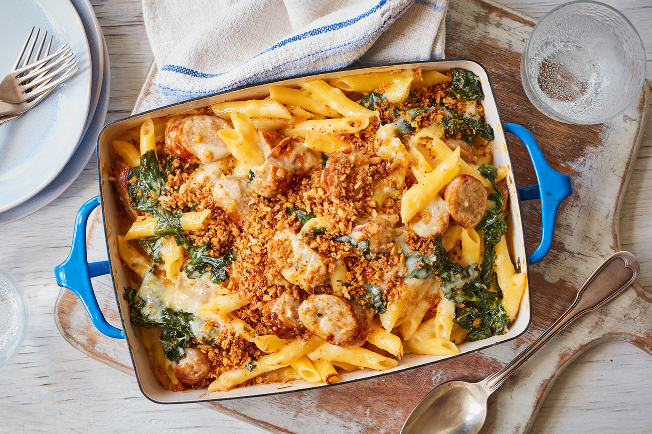 Sausage and kale pasta bake Southern Coop