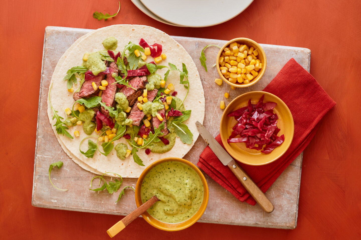 Chilli steak tacos with green pepper crema Southern Coop