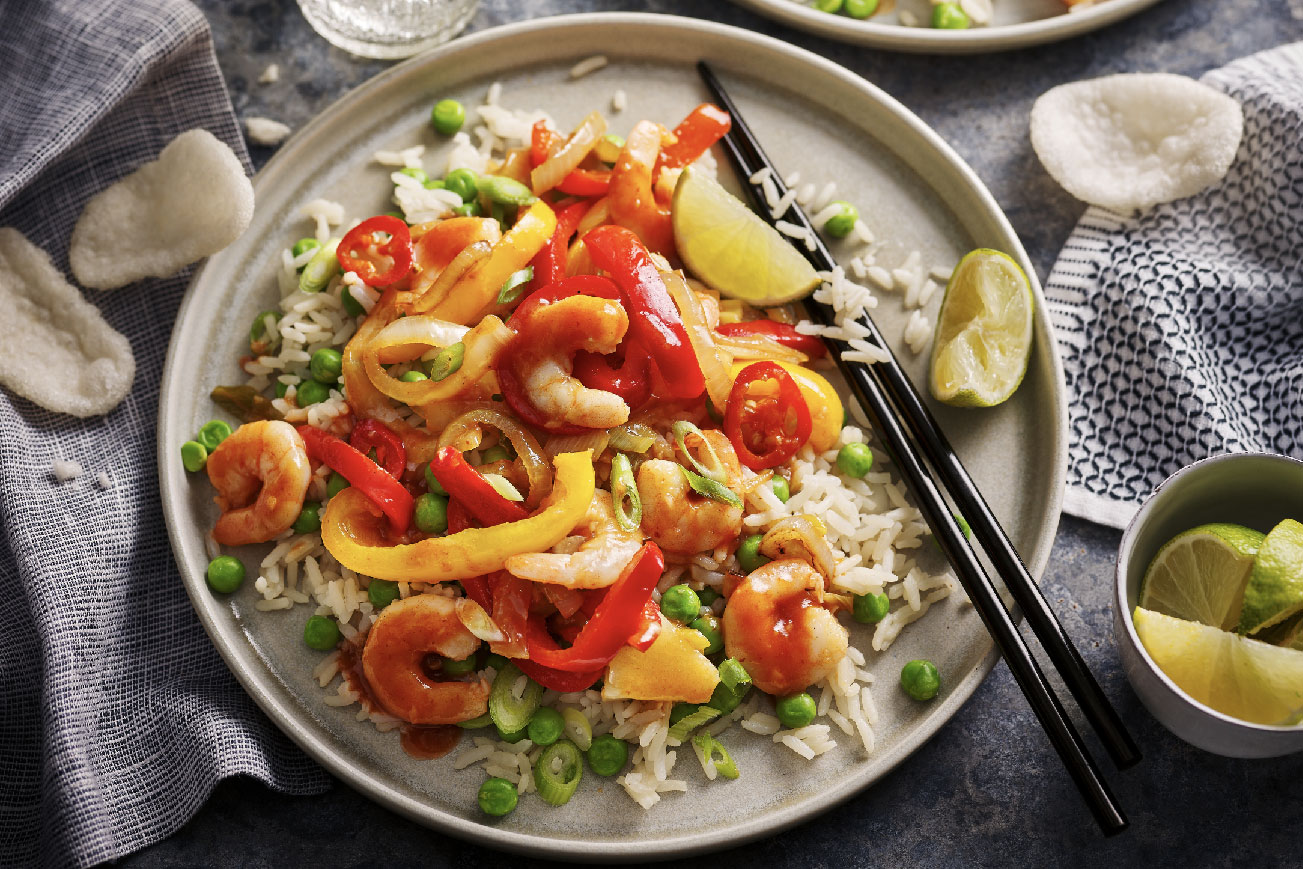 Sweet and sour prawns with veggie rice - Southern Co-op